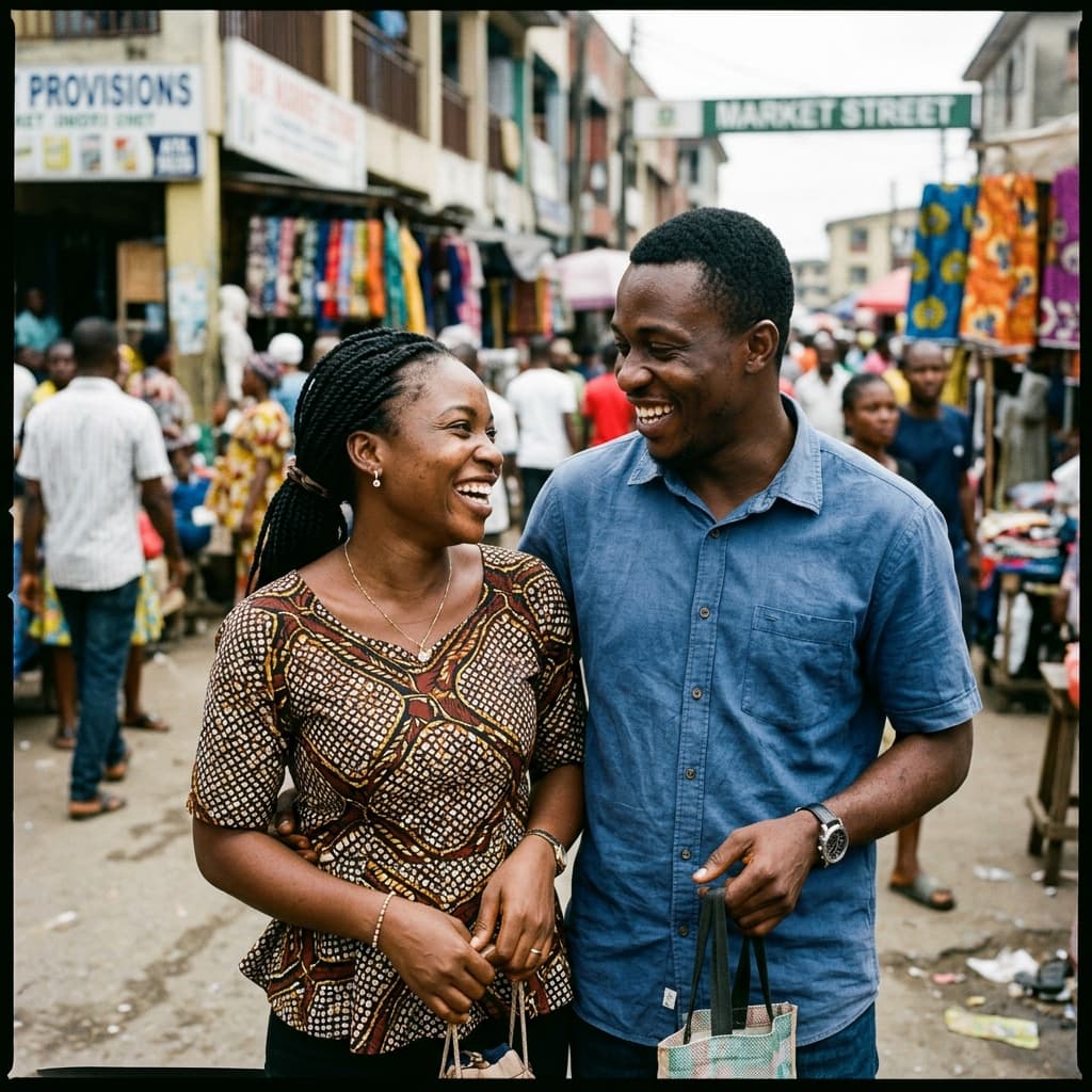Candid couple laughing