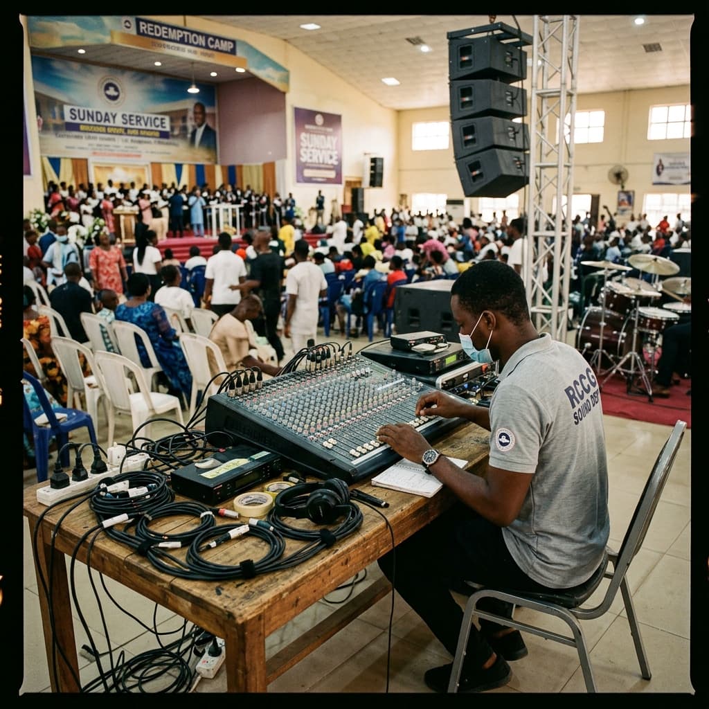 PA system installation for church auditorium