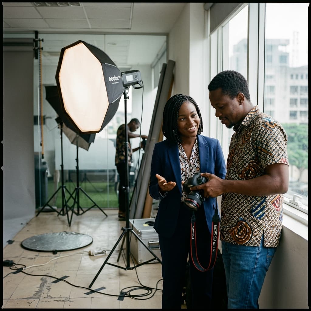 Professional headshot session with softbox lighting