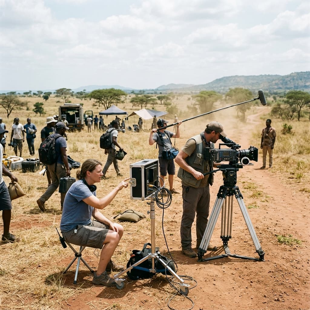 Documentary crew filming on location in Plateau State
