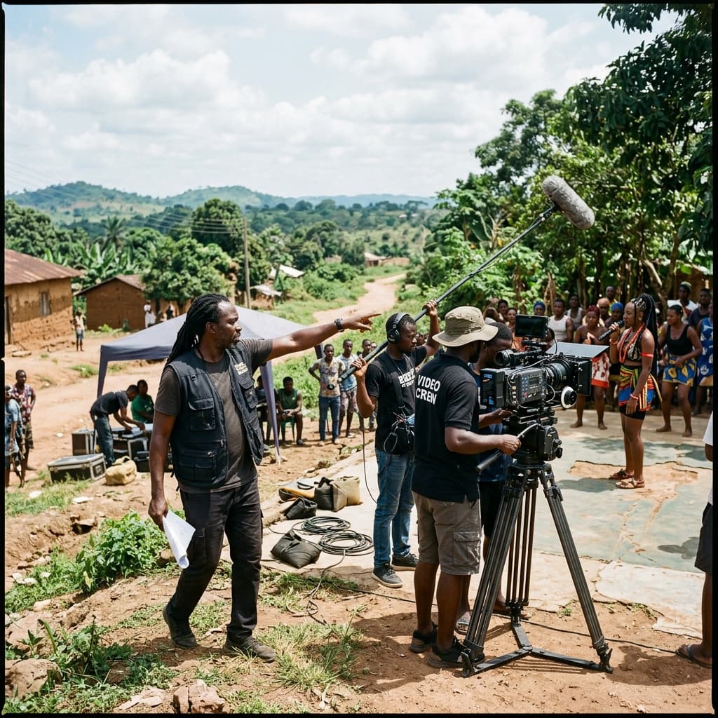 Director and crew on outdoor music video location